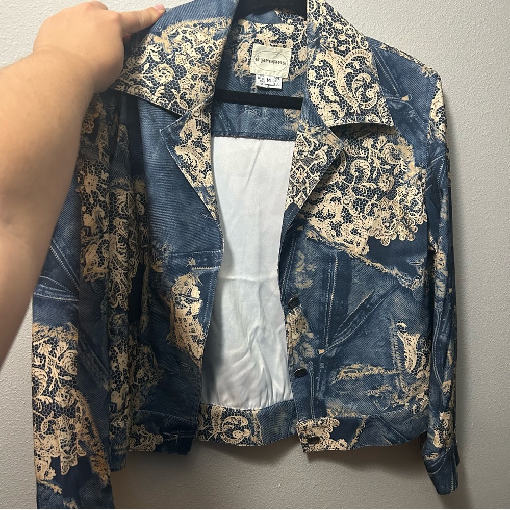 Vintage Blue and Cream Women's Jacket